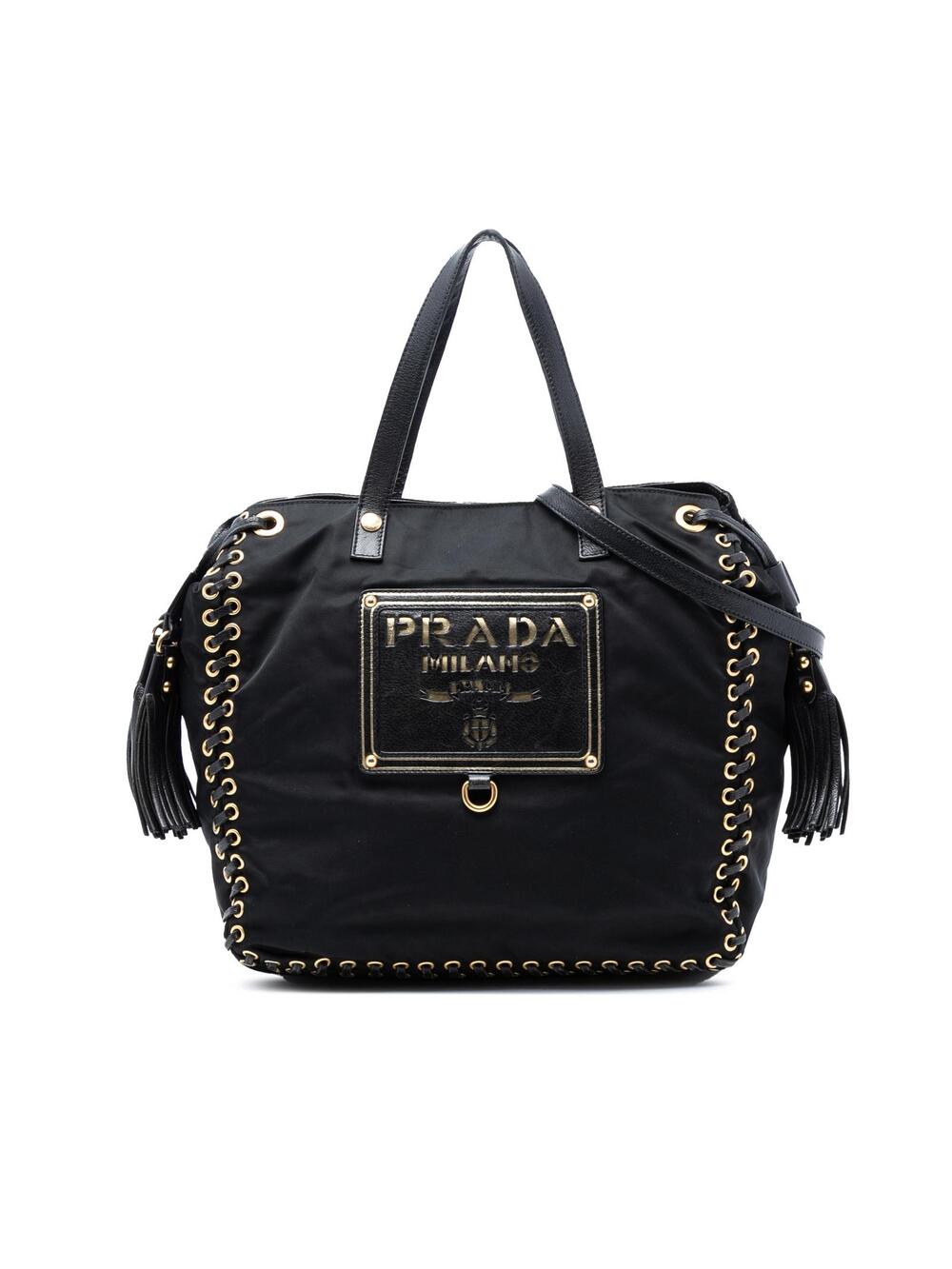 Prada Tessuto Whipstitched Logo Oro #362150P51B